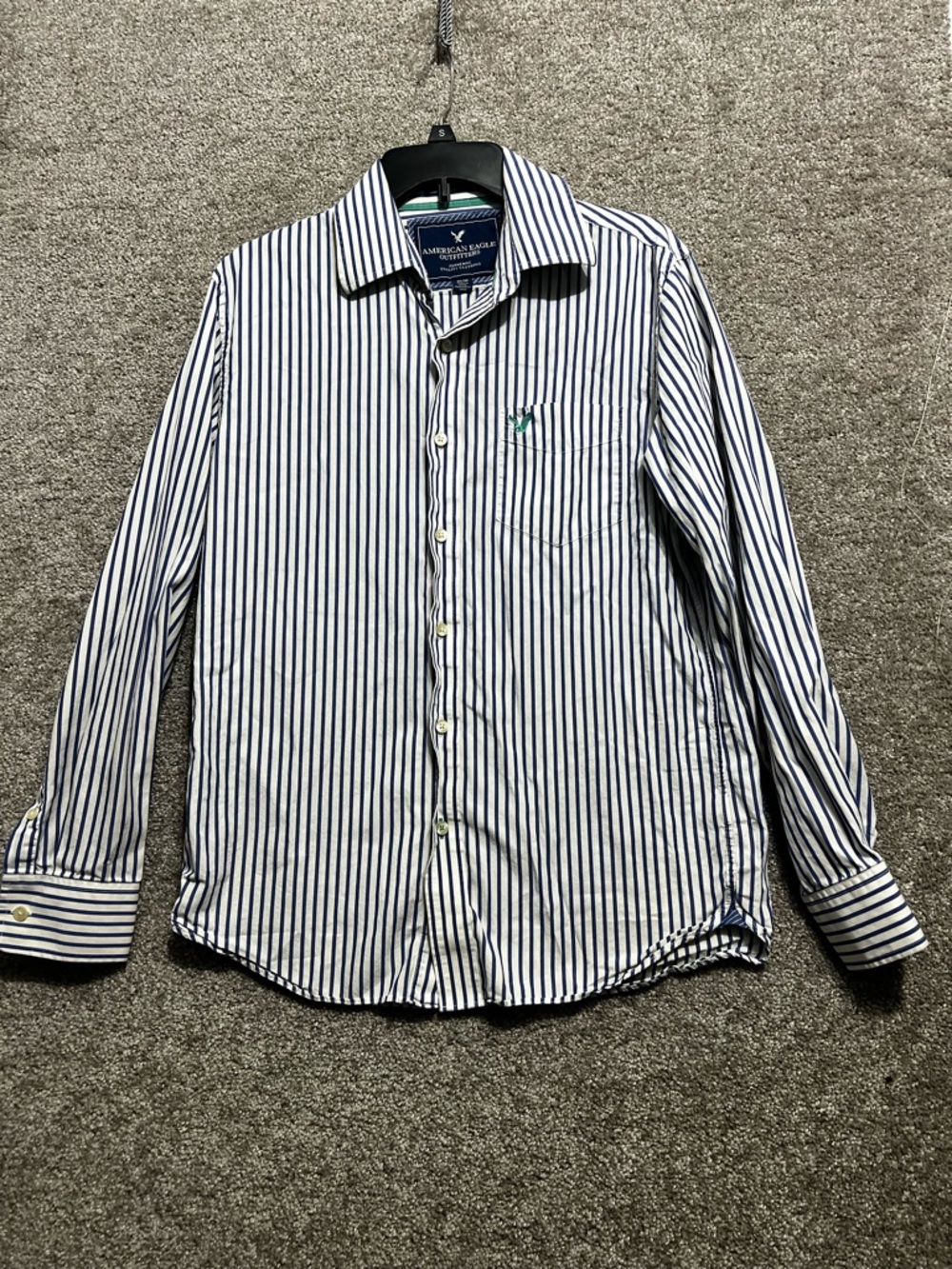 American Eagle The Eagle Oxford Shirt Vintage Fit Striped Blue White Men Size M